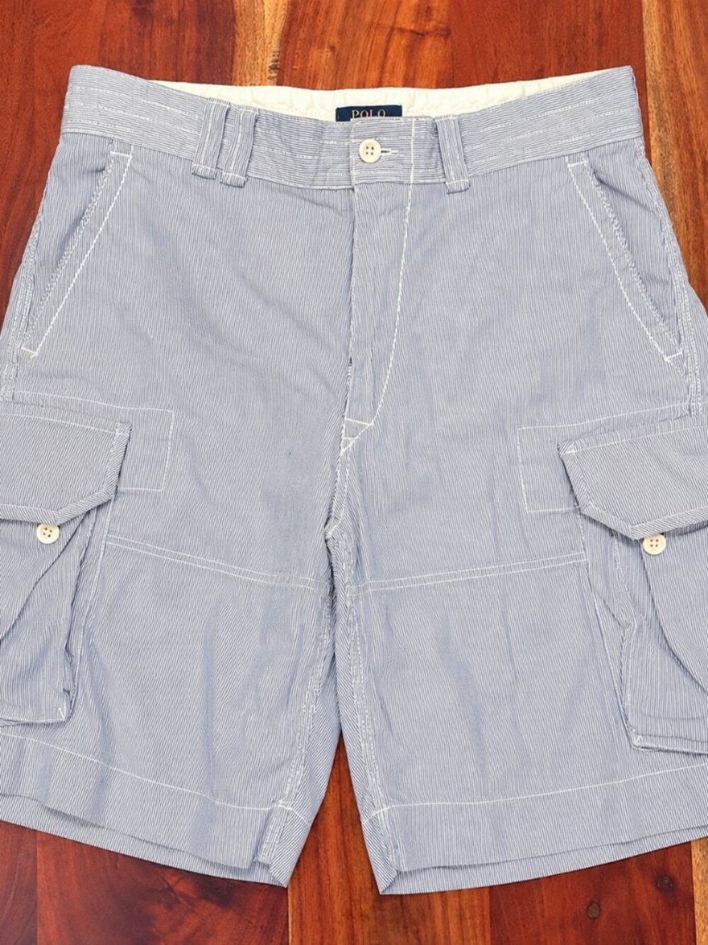 VTG EUC Polo Ralph Lauren 38 Gellar Hickory Railroad Stripe Cargo Shorts Size 38